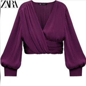 🇪🇦 Zara Purple Knotted Surplice Chiffon Blouse